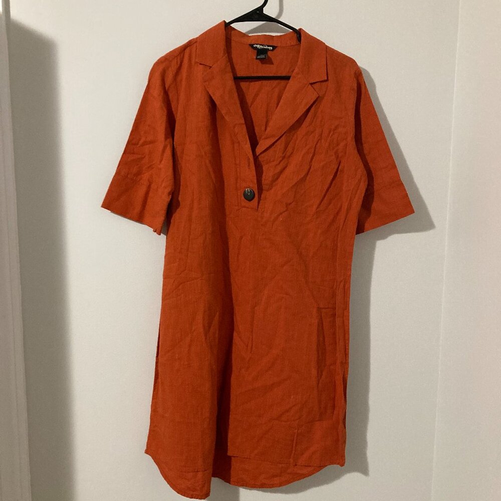 Women Size M 100% Cotton Orange Short Sleeve T Shirt Tunic Dress Loose Summer